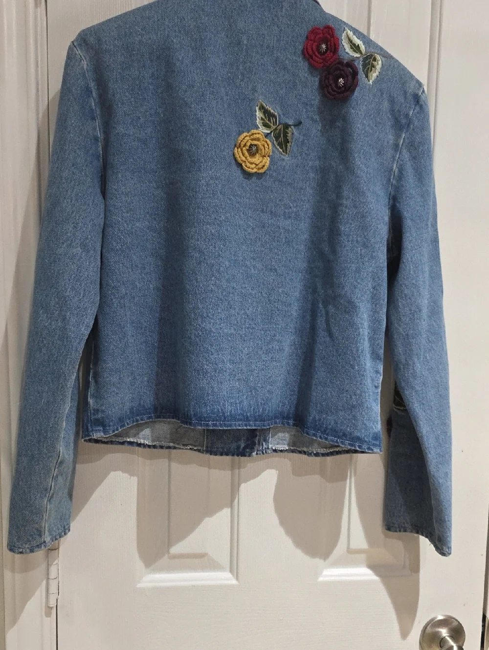 Christopher & Banks Y2k Blue Denim Embroidered Floral Jacket Size L - Picture 9 of 11